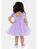 Lavender Tulle Pearls Embellished Knee Length Flower Girl Dress